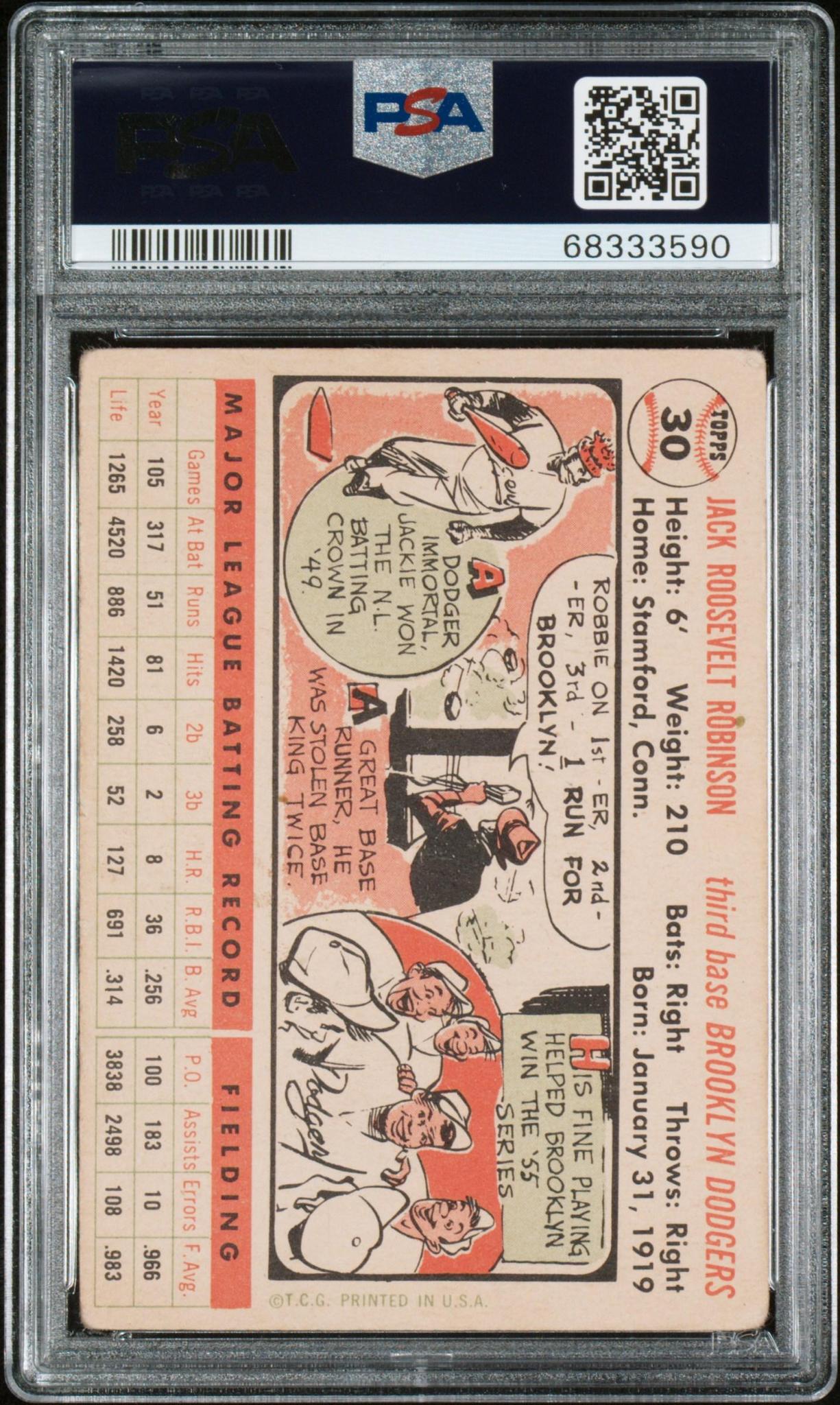 1956 Topps #30a Jackie Robinson : White Back PSA 1