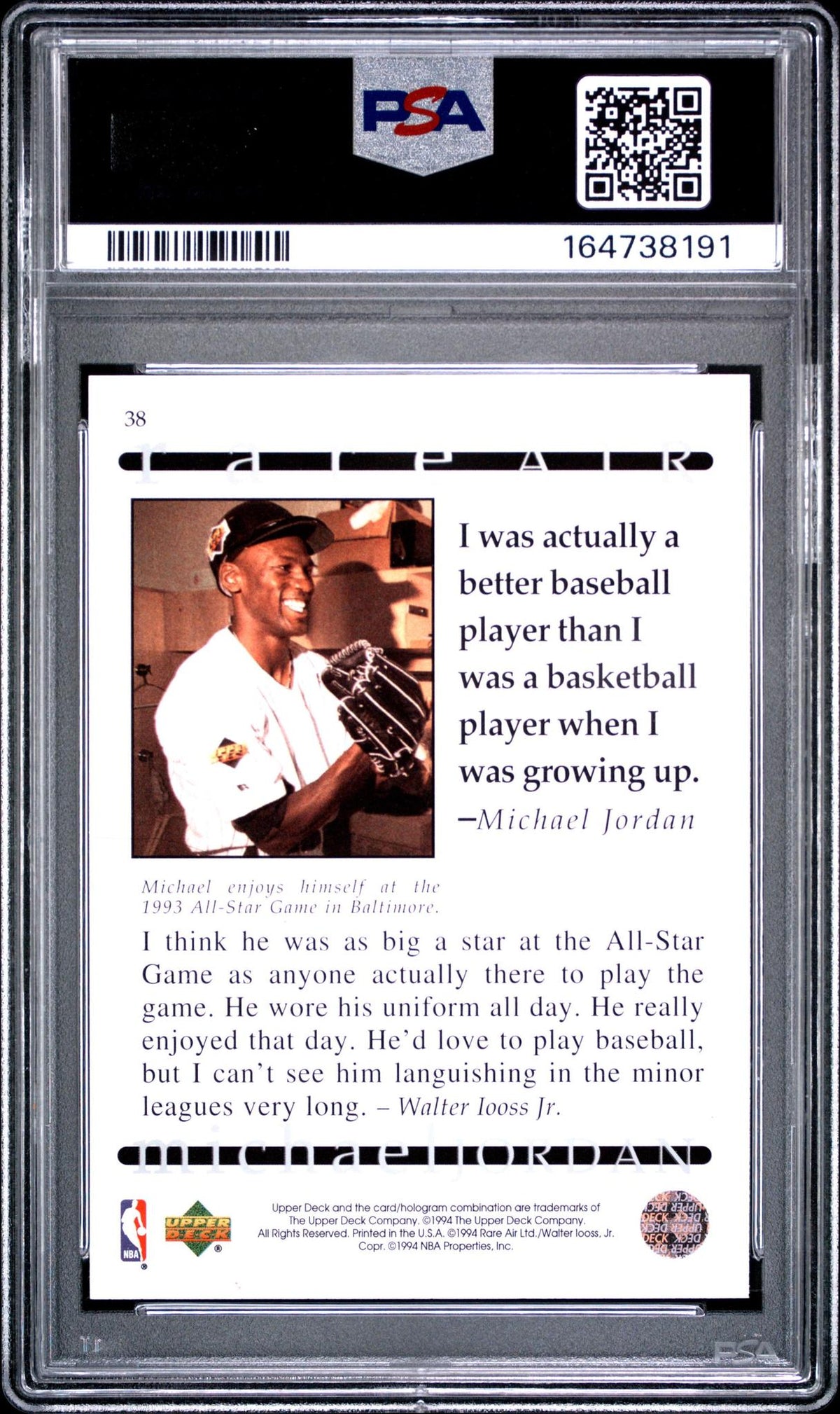 1994 UPPER DECK MJ RARE AIR 38 MICHAEL JORDAN GOLD HOLOGRAM PSA 10