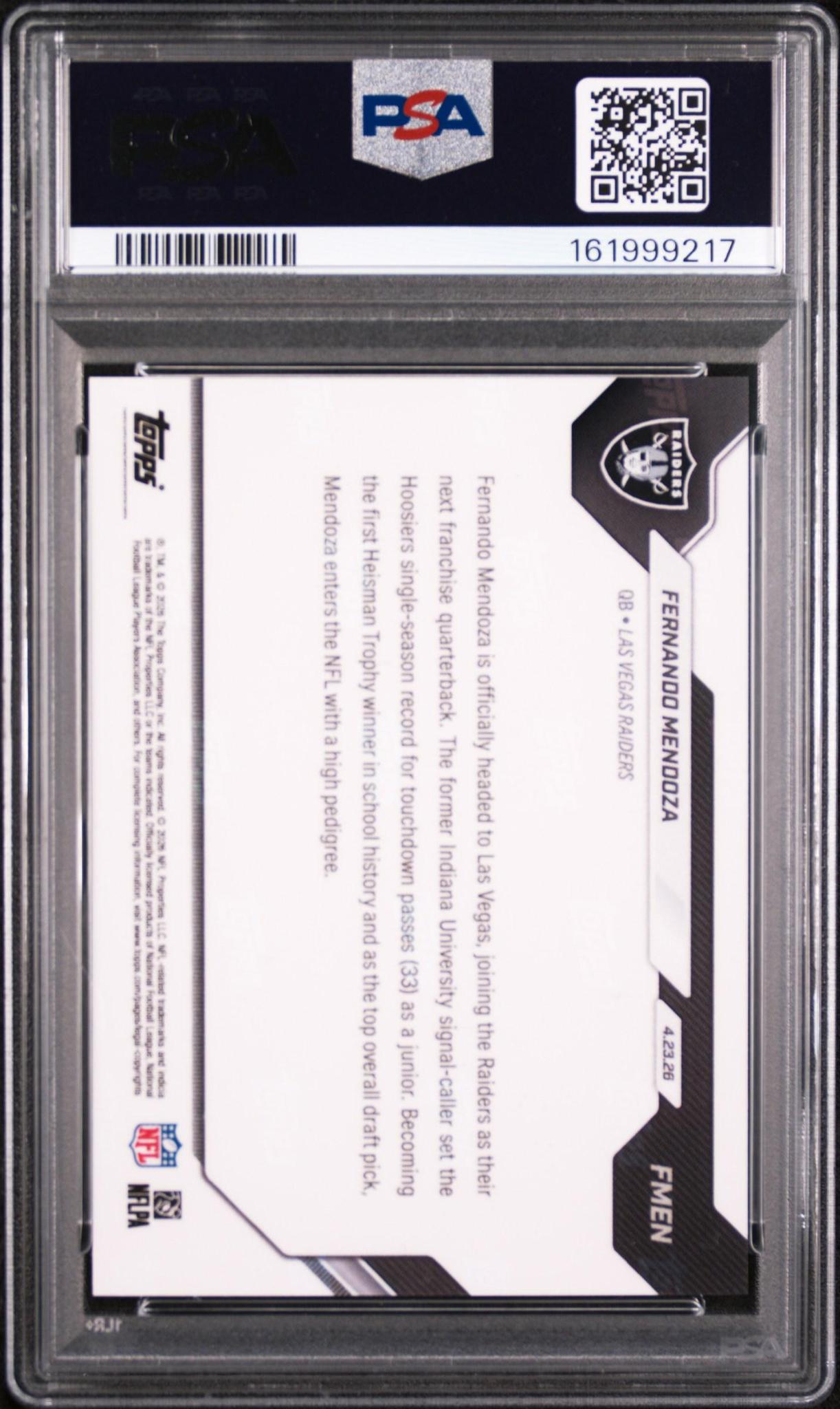 2026 TOPPS NOW #FMEN FERNANDO MENDOZA PSA 10