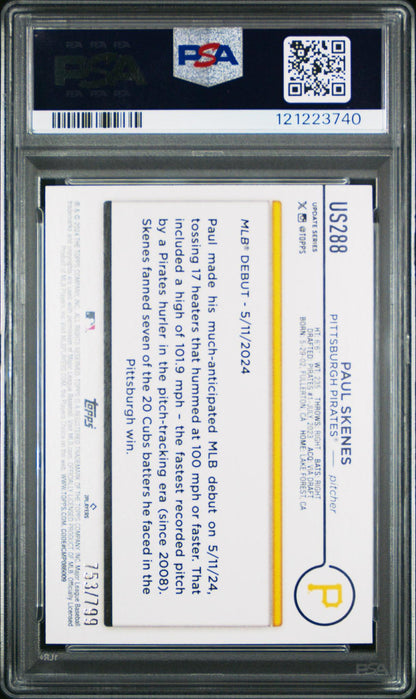 2024 TOPPS UPDATE US288 PAUL SKENES PURPLE HOLO FOILBOARD PSA 10