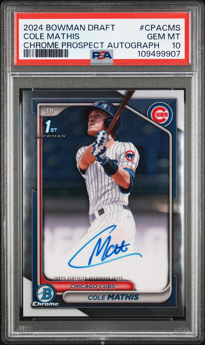 2024 Bowman Draft #CPA-CMS Cole Mathis Chrome Prospect Autographs PSA 10