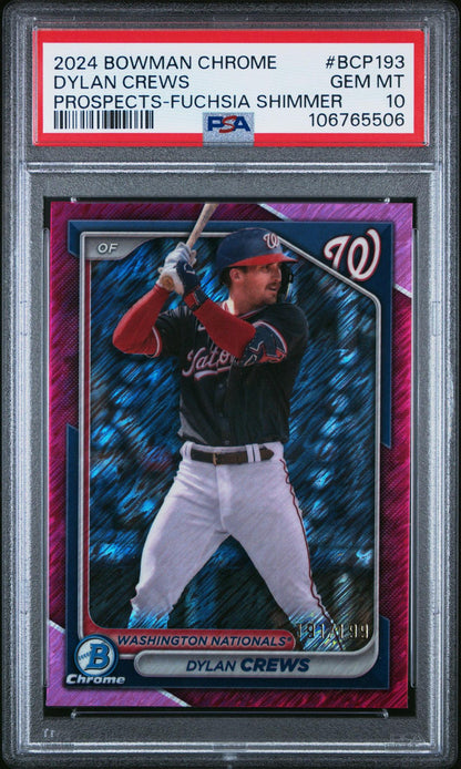 2024 Bowman Chrome Prospects #BCP193 Dylan Crews Prospects-Fuchsia Shimmer PSA 10 #/125