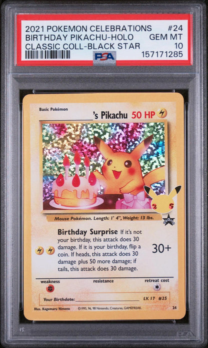 2021 Pokemon Celebrations Classic Collection 24 Birthday Pikachu-holo PSA 10