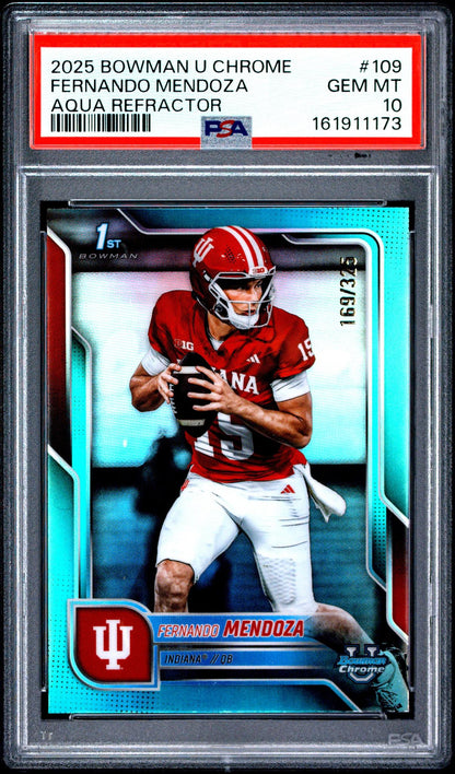 2025 BOWMAN UNIVERSITY CHROME 109 FERNANDO MENDOZA AQUA REFRACTOR PSA 10