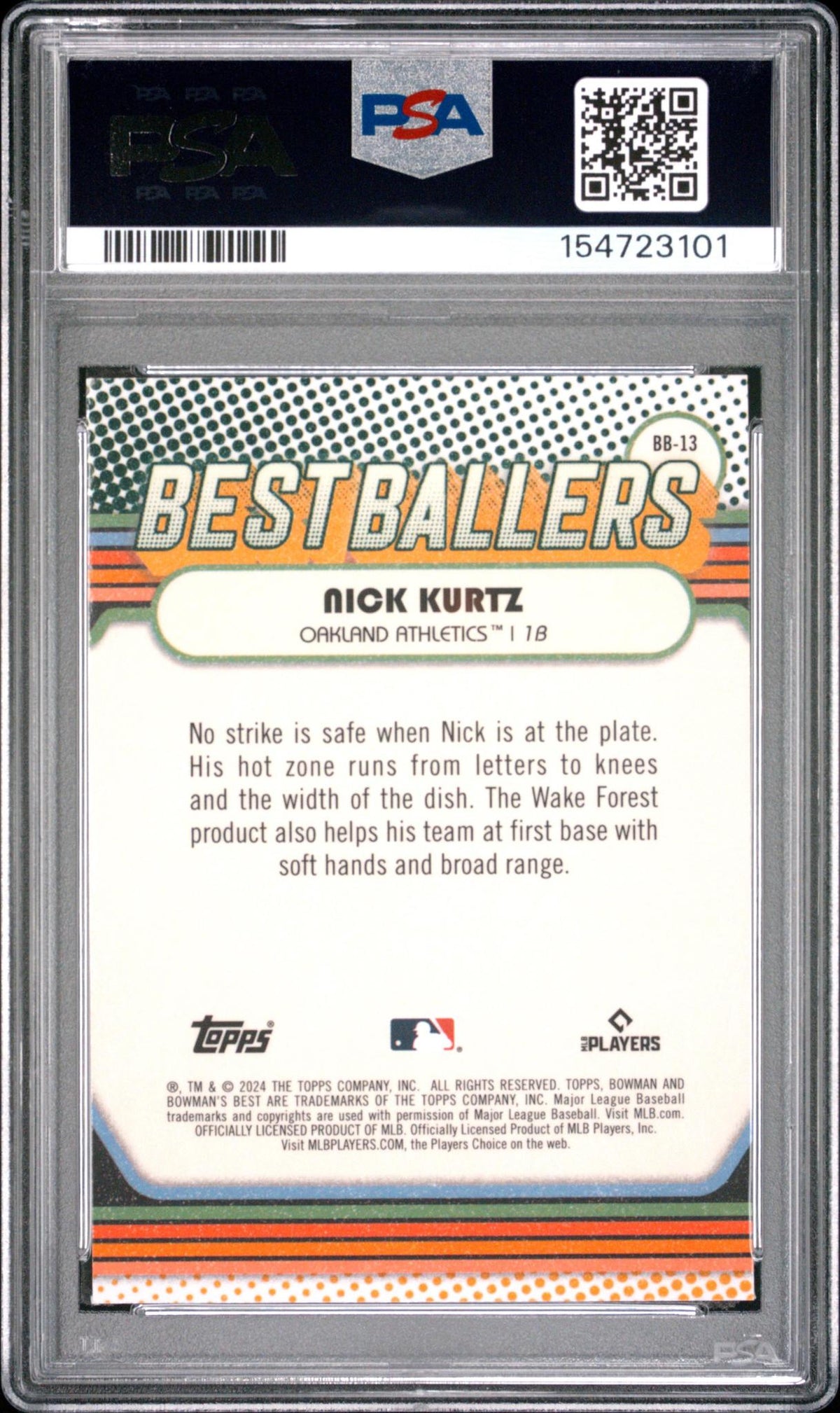 2024 BOWMAN'S BEST BEST BALLERS BB13 NICK KURTZ MINI DIAMOND PSA 10