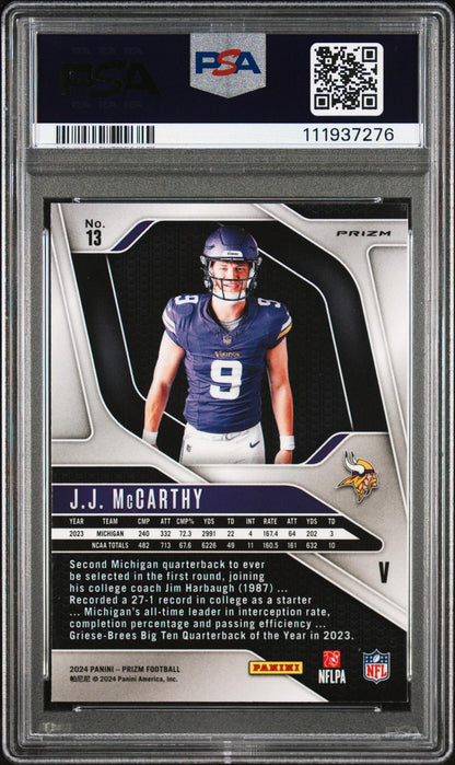 2024 Panini Prizm #13 J.J. McCarthy Rookie Variations Silver Prizm PSA 10