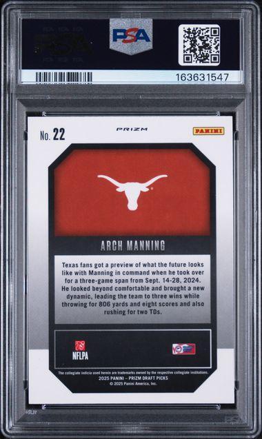 2025 PANINI PRIZM DRAFT PICKS NEW RECRUITS #22 ARCH MANNING NEW RECRUITS-GOLD ICE PSA 10