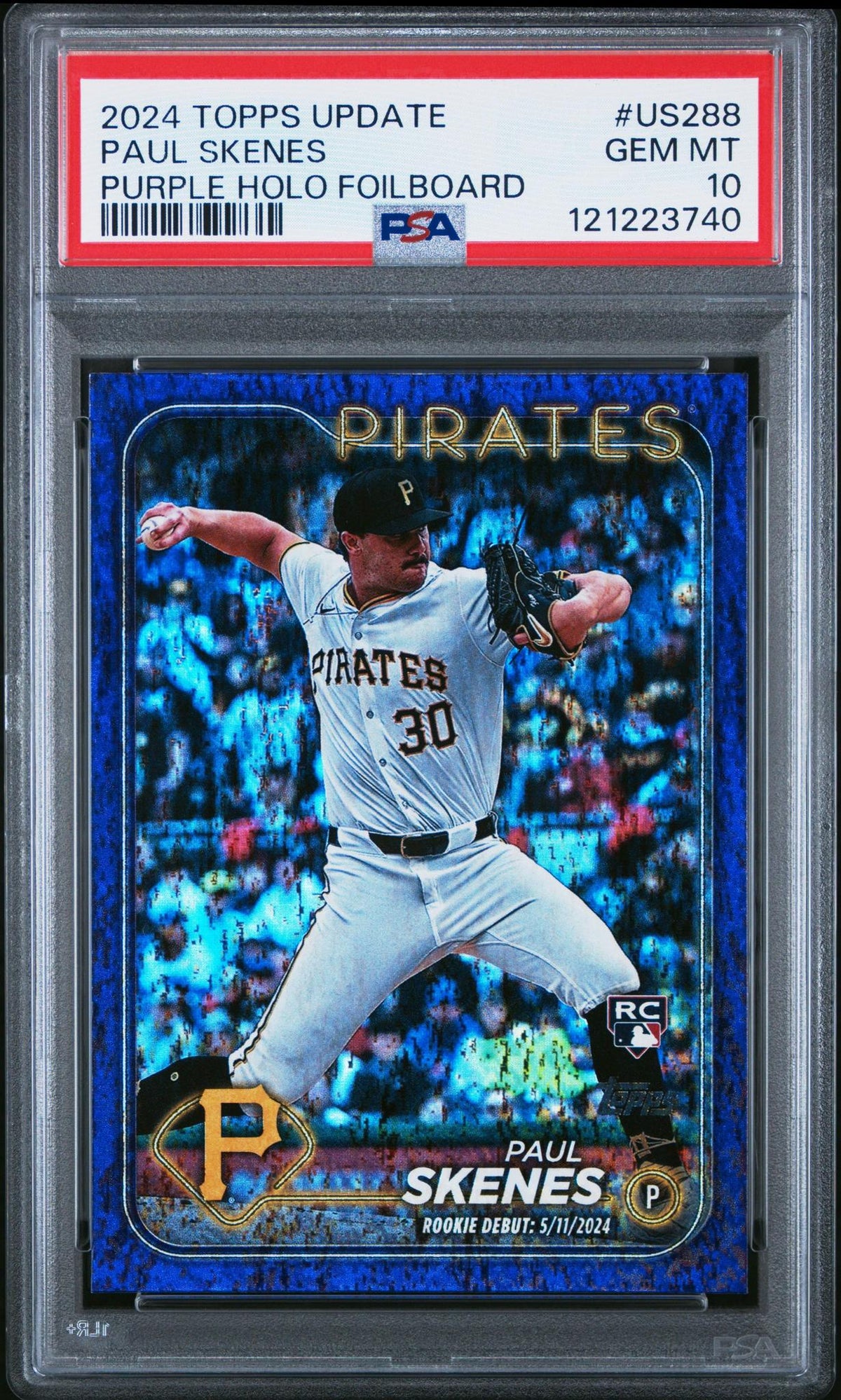 2024 TOPPS UPDATE US288 PAUL SKENES PURPLE HOLO FOILBOARD PSA 10