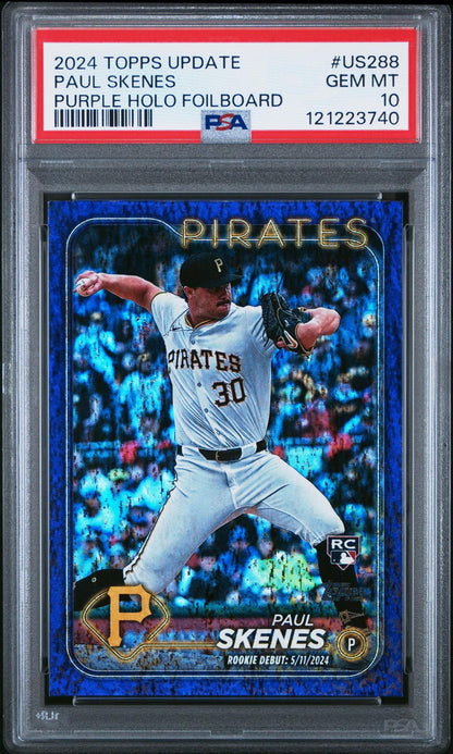 2024 TOPPS UPDATE US288 PAUL SKENES PURPLE HOLO FOILBOARD PSA 10
