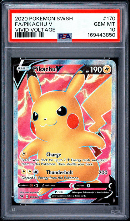 2020 POKEMON SWORD & SHIELD VIVID VOLTAGE #170 FULL ART/PIKACHU V PSA 10