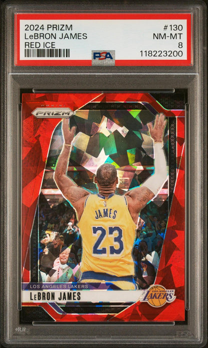 2024 Panini Prizm #130 Lebron James Red Ice PSA 8