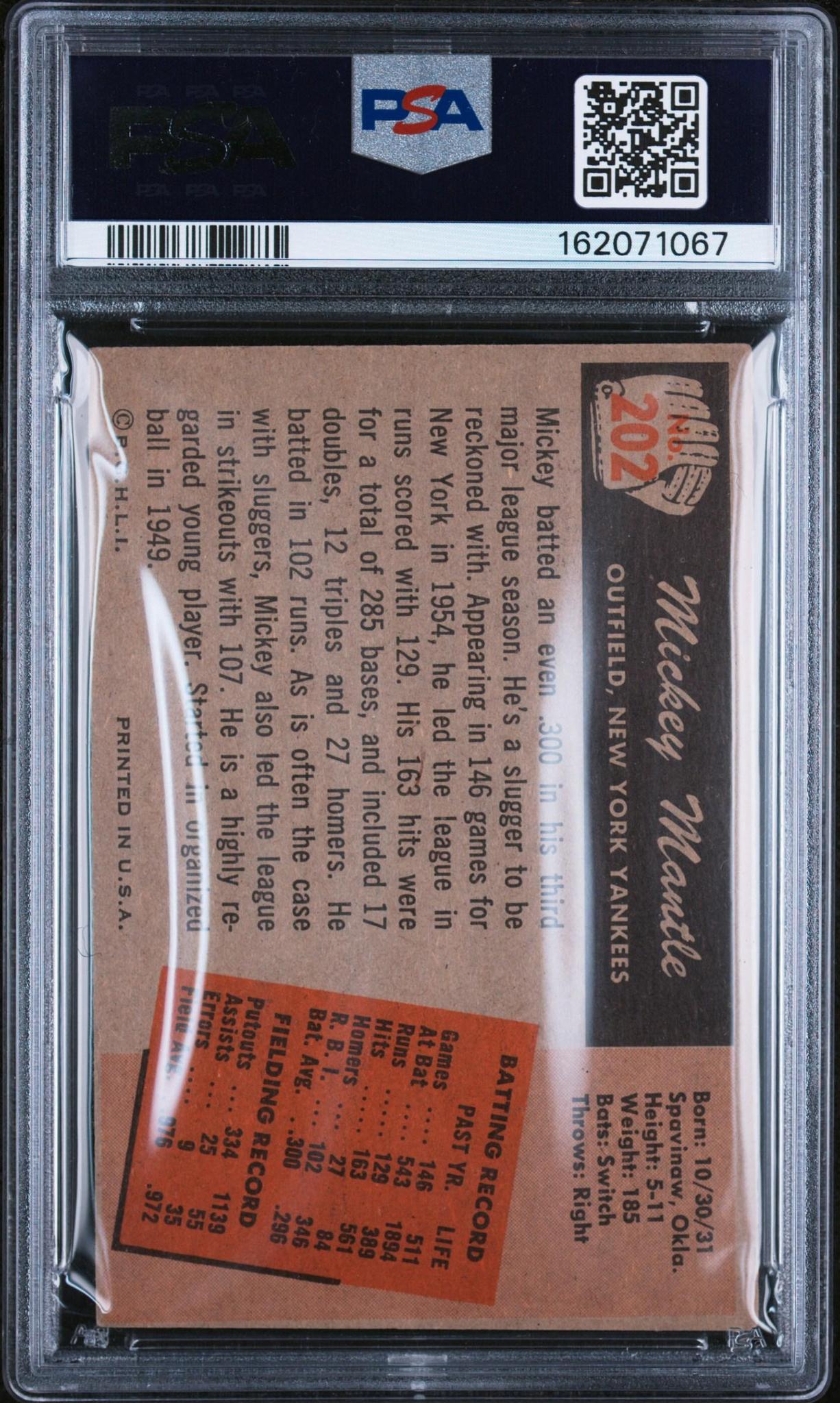 1955 BOWMAN 202 MICKEY MANTLE PSA 3.5