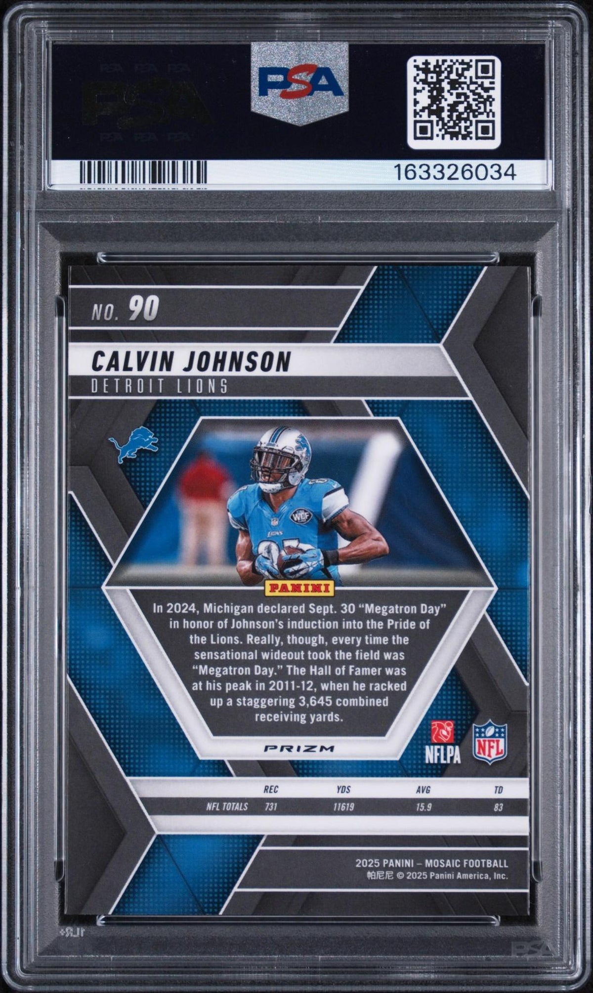 2025 PANINI MOSAIC 90 CALVIN JOHNSON HONEYCOMB PSA 10