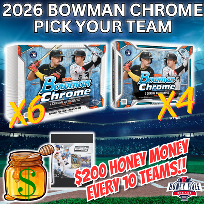 6x 2026 Bowman Chrome Baseball Hobby , 4x 2026 Bowman Chrome Baseball Delight - PICK YOUR TEAM Break #2092