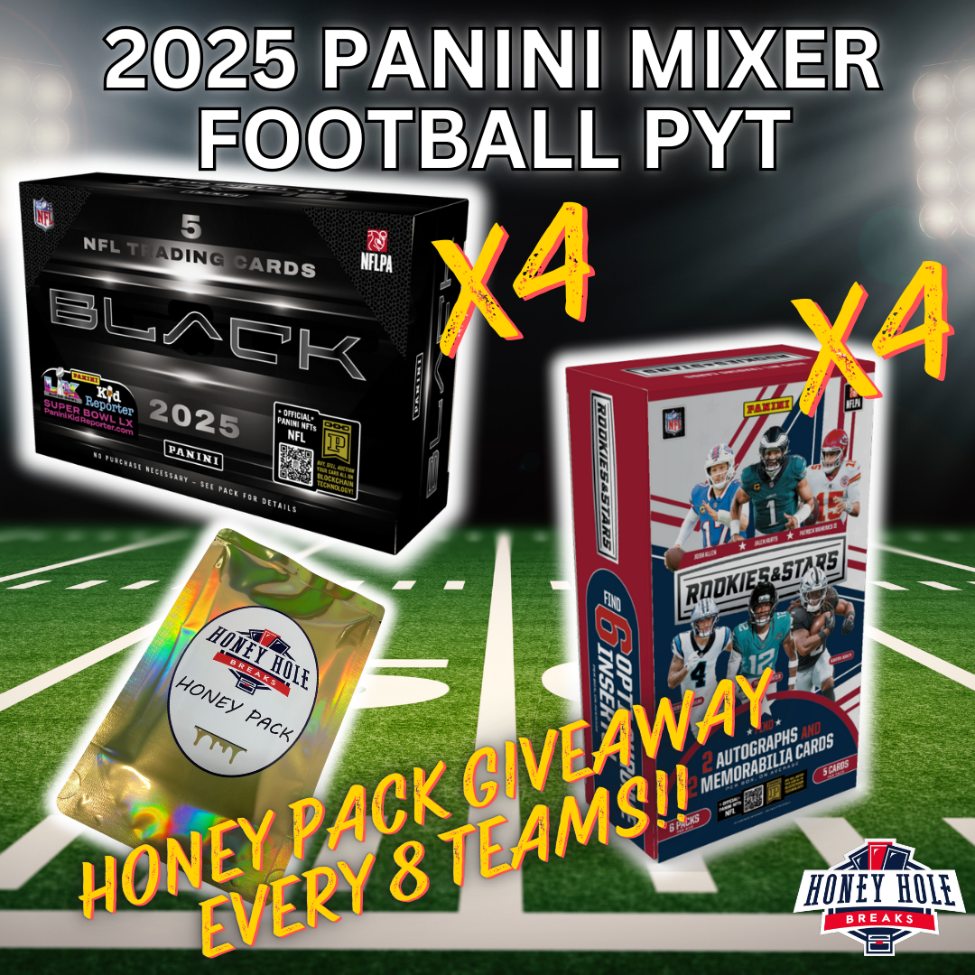 4x 2025 Panini Black Football Hobby, 4x 2025 Panini Rookies & Stars Football Hobby & 4x Honey Packs - Pick Your Team Break #1341