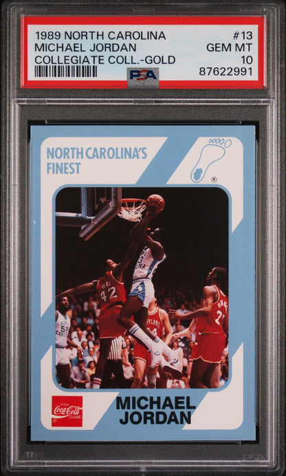 1989 COLLEGIATE COLLECTION NORTH CAROLINA 13 MICHAEL JORDAN GOLD PSA 10