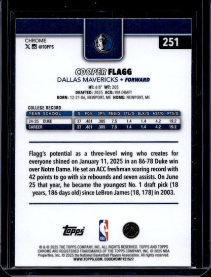 2025-26 Topps Chrome #251 Cooper Flagg Refractor