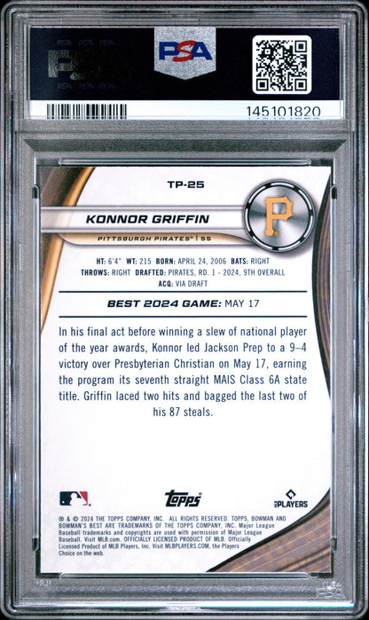 2024 BOWMAN'S BEST TOP PROSPECTS TP25 KONNOR GRIFFIN WAVE PSA 10