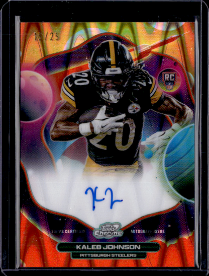 2025 Topps Chrome Cosmic #FFS-KJ Kaleb Johnson First Flight Signatures Orange Galactic Refractor #/25