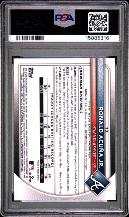 2025 BOWMAN CHROME SAPPHIRE EDITION 13 RONALD ACUNA JR. ORANGE PSA 10
