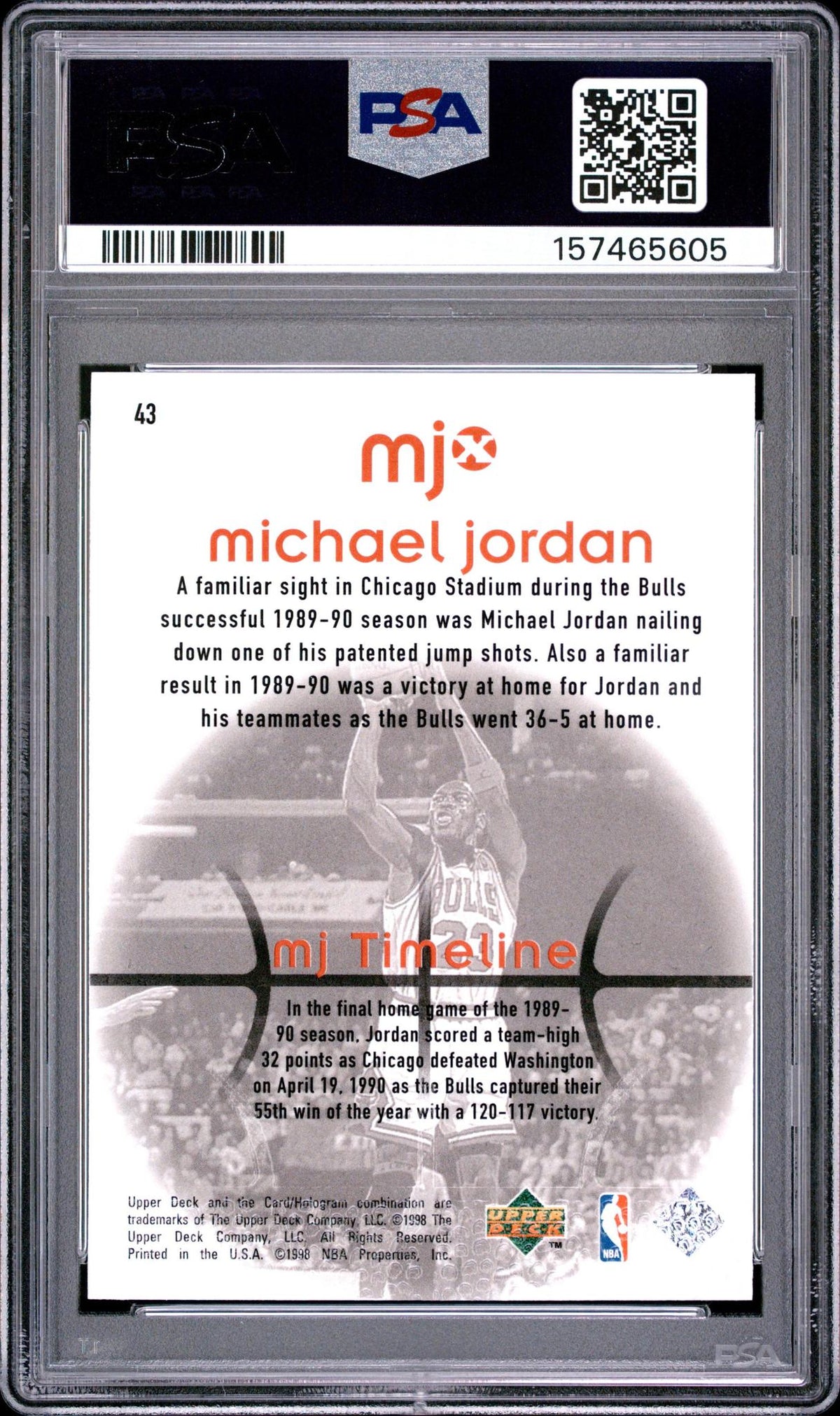 1998 UPPER DECK MJx 43 MICHAEL JORDAN PSA 10