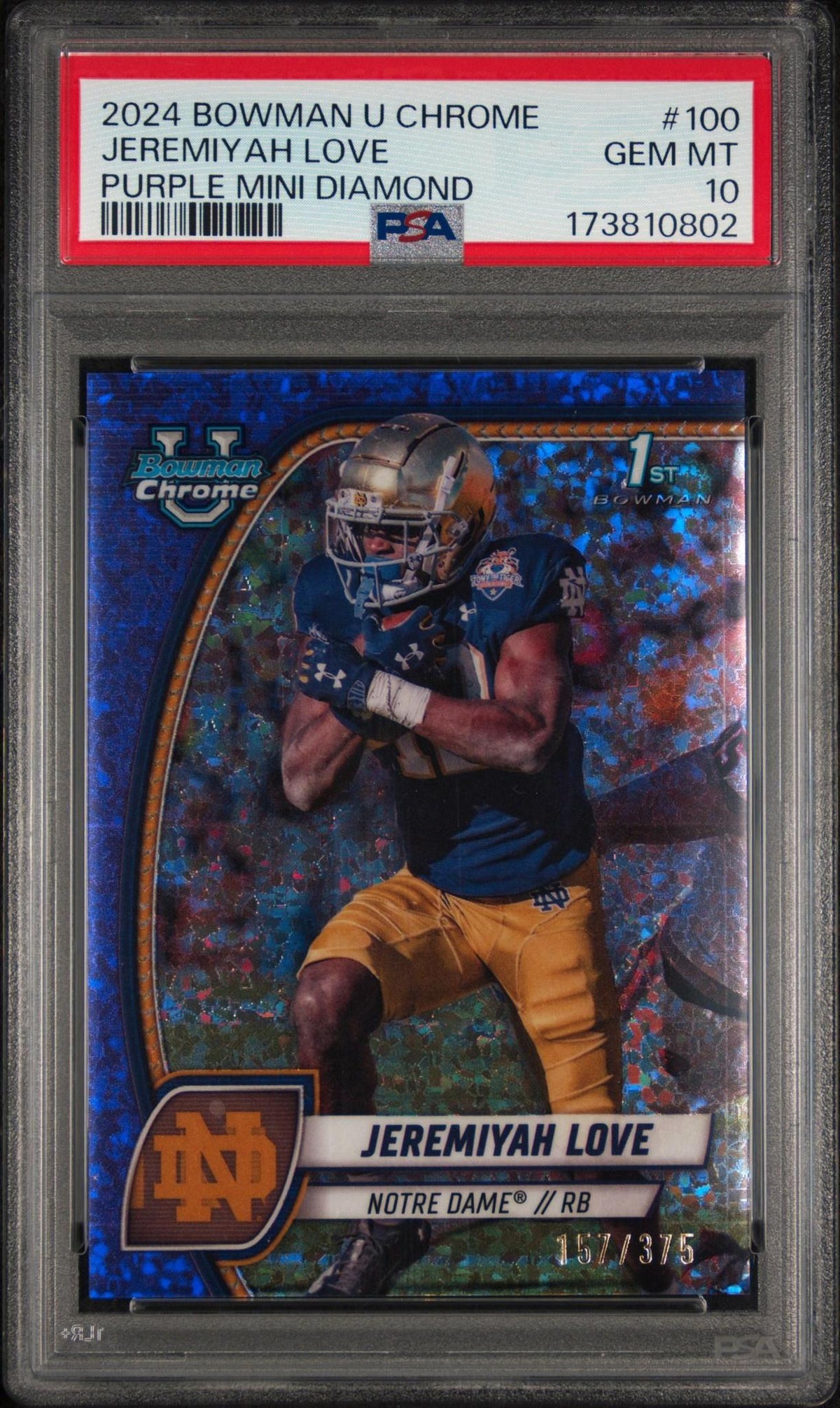 2024 BOWMAN UNIVERSITY CHROME 100 JEREMIYAH LOVE PURPLE MINI DIAMOND PSA 10