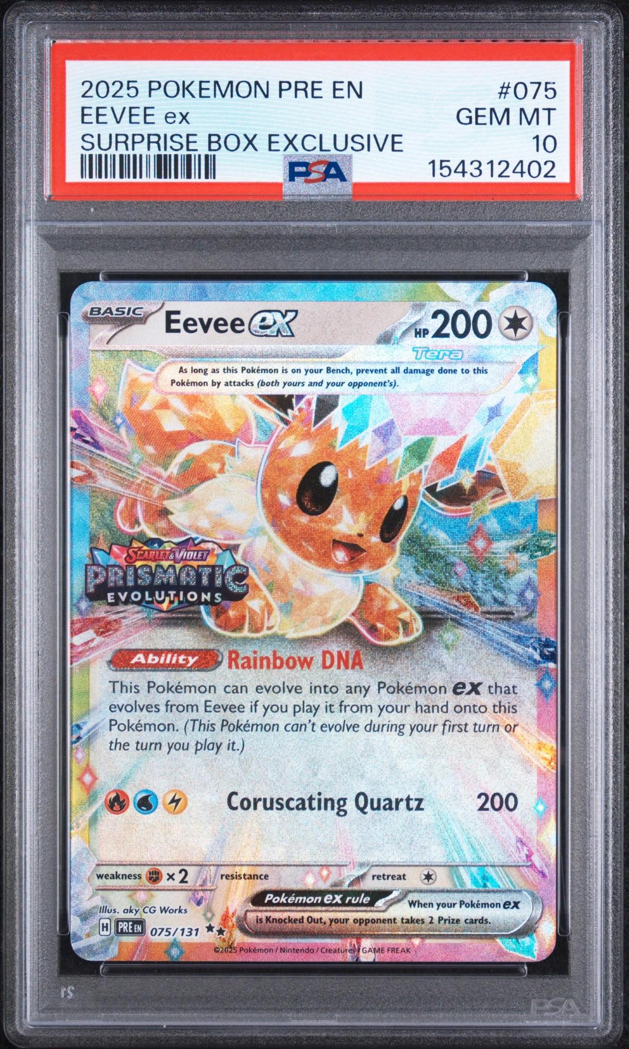 2025 Pokemon Pre En-prismatic Evolutions 075 - Eevee Ex Surprise Box Exclusive PSA 10