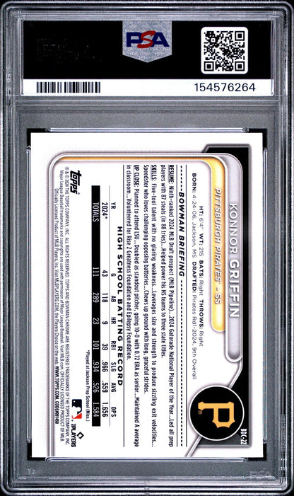 2024 BOWMAN DRAFT #BDC22 KONNOR GRIFFIN CHROME PSA 10