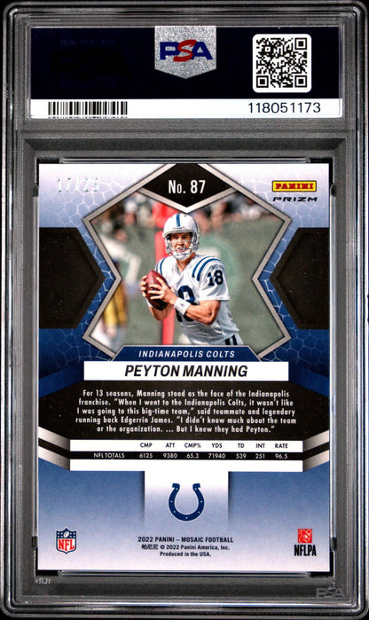 2022 Mosaic Peyton Manning #87 Orange Fluorescent /25 PSA 10