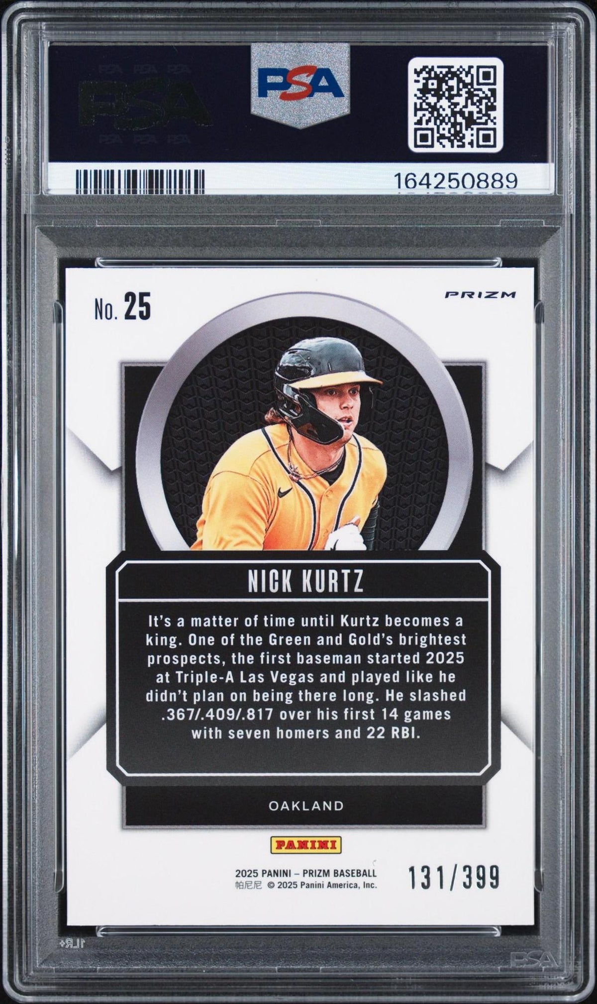 2025 Panini Prizm Talisman 25 Nick Kurtz Orange Pulsar PSA 10