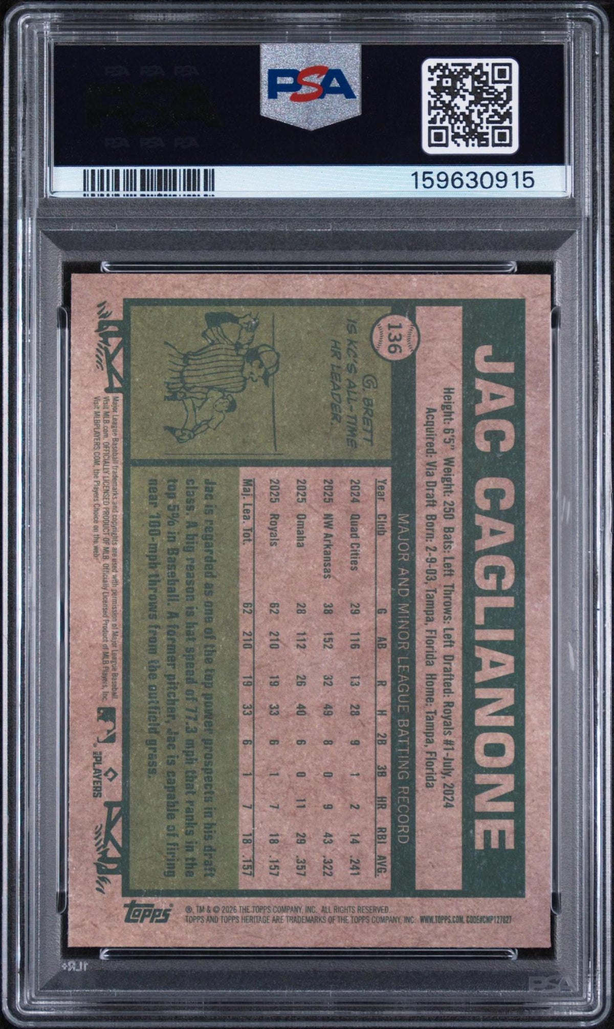 2026 TOPPS HERITAGE #136 - JAC CAGLIANONE CHROME PSA 10