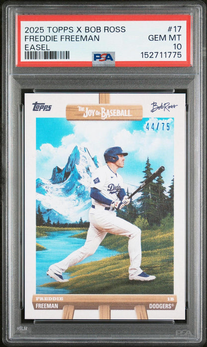 2025 TOPPS X BOB ROSS THE JOY OF BASEBALL 17 FREDDIE FREEMAN EASEL PSA 10