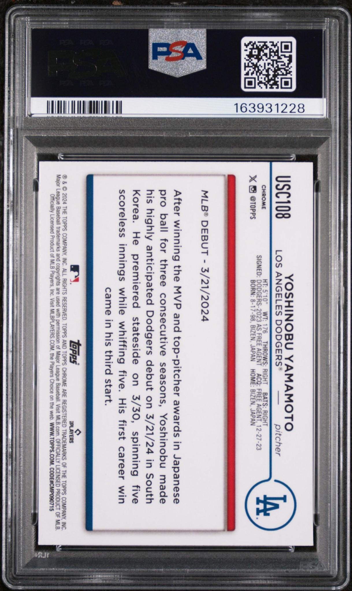 2024 TOPPS CHROME UPDATE #USC108 YOSHINOBU YAMAMOTO