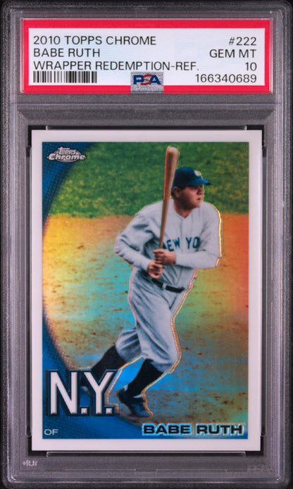 2010 TOPPS CHROME WRAPPER REDEMPTION 222 BABE RUTH REFRACTOR PSA 10