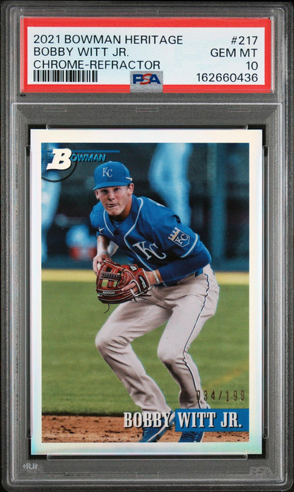 2021 BOWMAN HERITAGE 217 BOBBY WITT JR. CHROME-REFRACTOR PSA 10