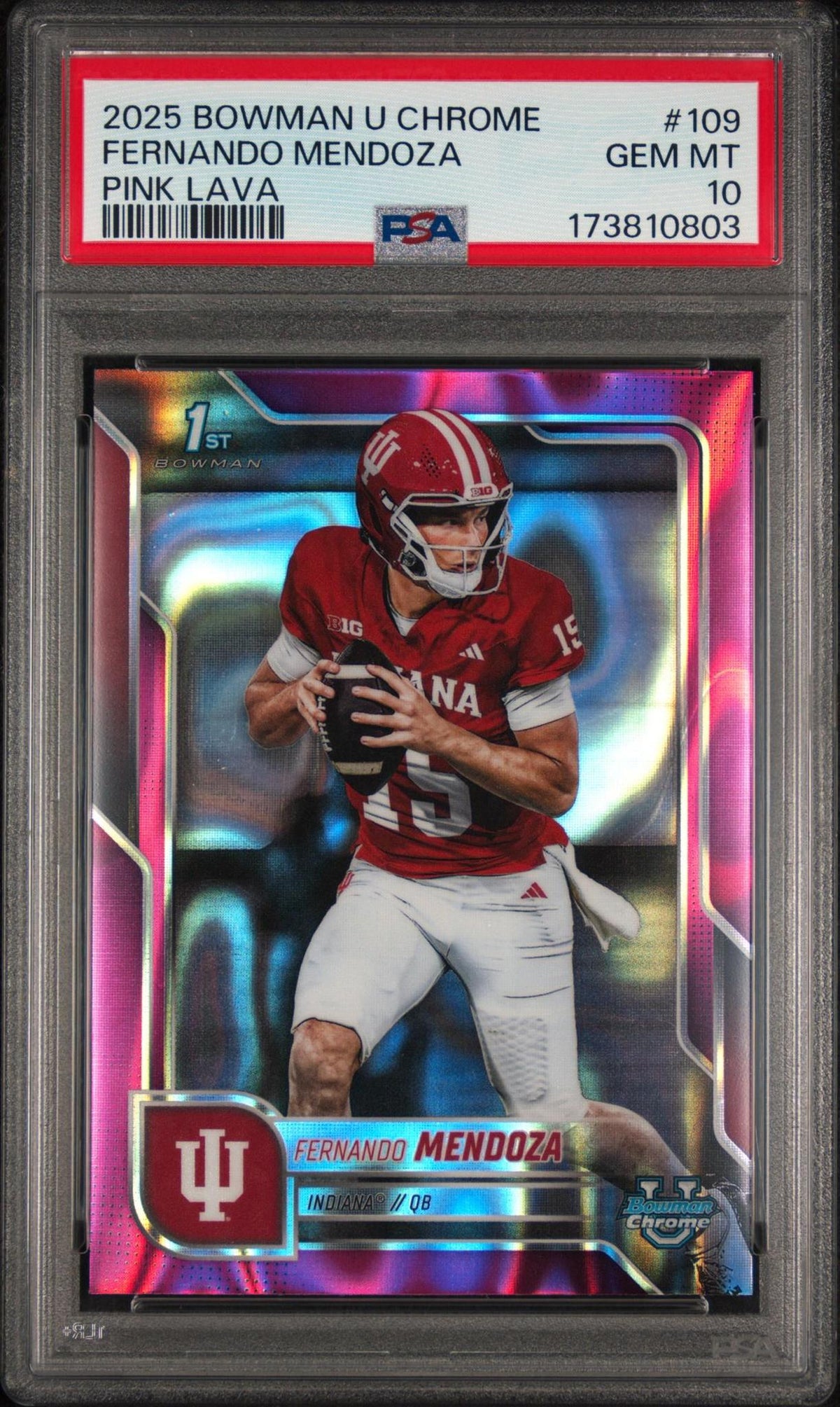 2025 BOWMAN UNIVERSITY CHROME 109 FERNANDO MENDOZA PINK LAVA PSA 10