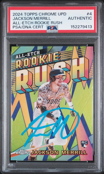 2024 Topps Chrome Update Chrome All-Etch Rookie Rush 4: Jackson Merrill PSA Authentic