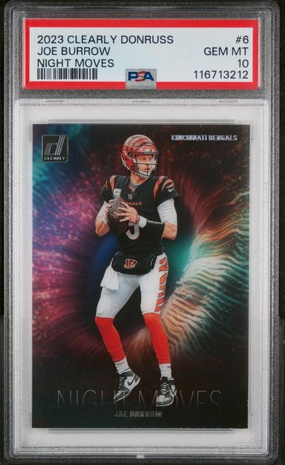 2023 Panini Clearly Donruss Night Moves 6 Joe Burrow PSA 10