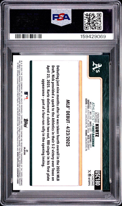 2025 TOPPS CHROME UPDATE 180 NICK KURTZ GREEN LAVA PSA 10