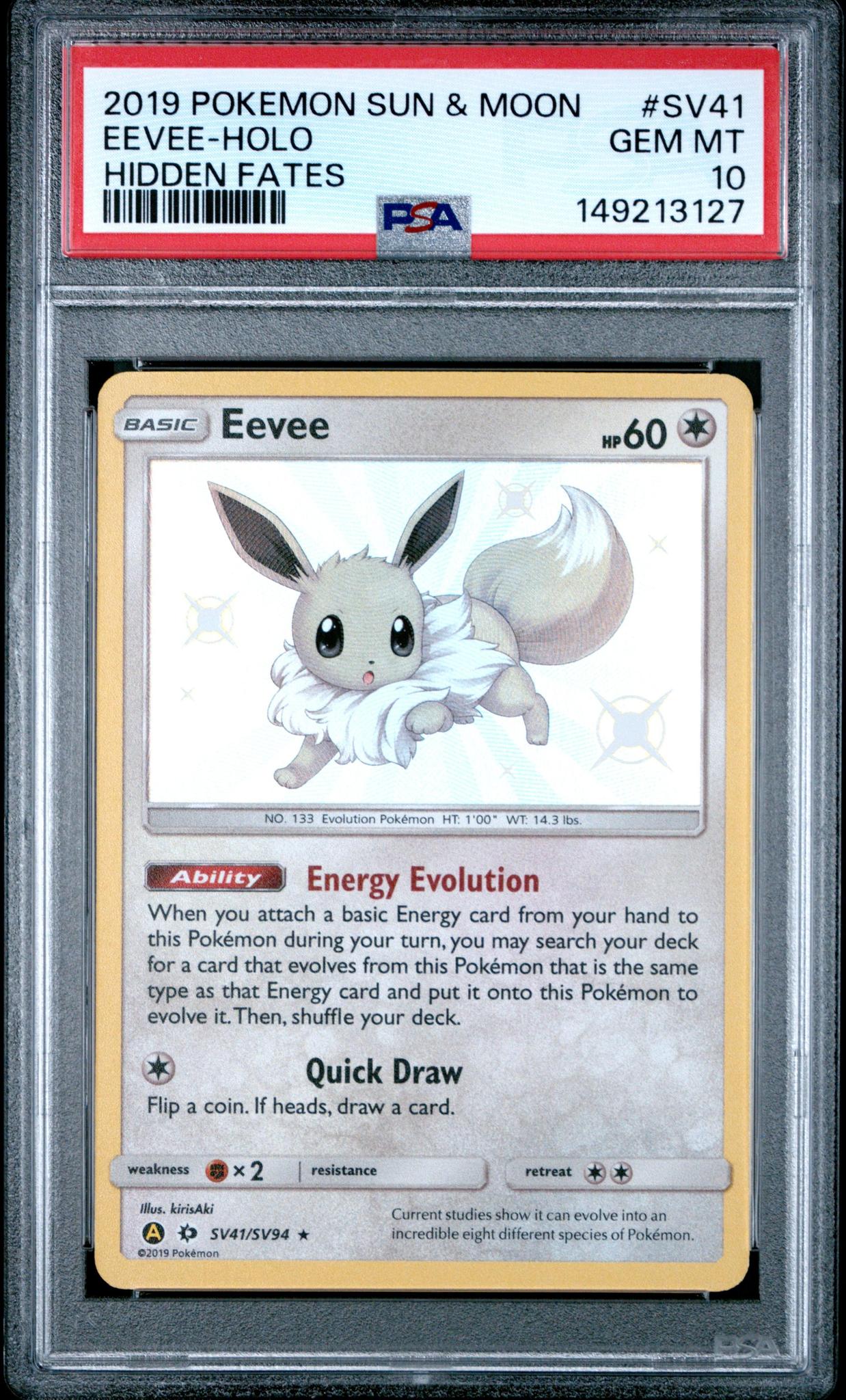 2019 Pokemon Sun & Moon Hidden Fates SV41 Eevee-holo PSA 10