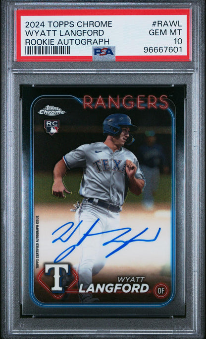 2024 Topps Chrome Rookie Autographs Rawl Wyatt Langford PSA 10