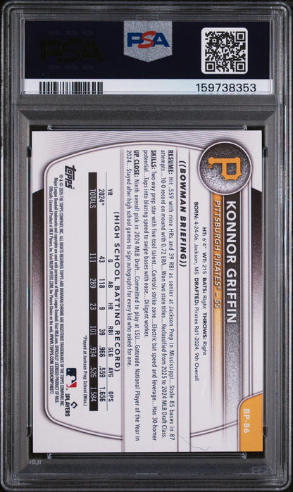 2025 BOWMAN PAPER PROSPECTS #BP86 KONNOR GRIFFIN PSA 10