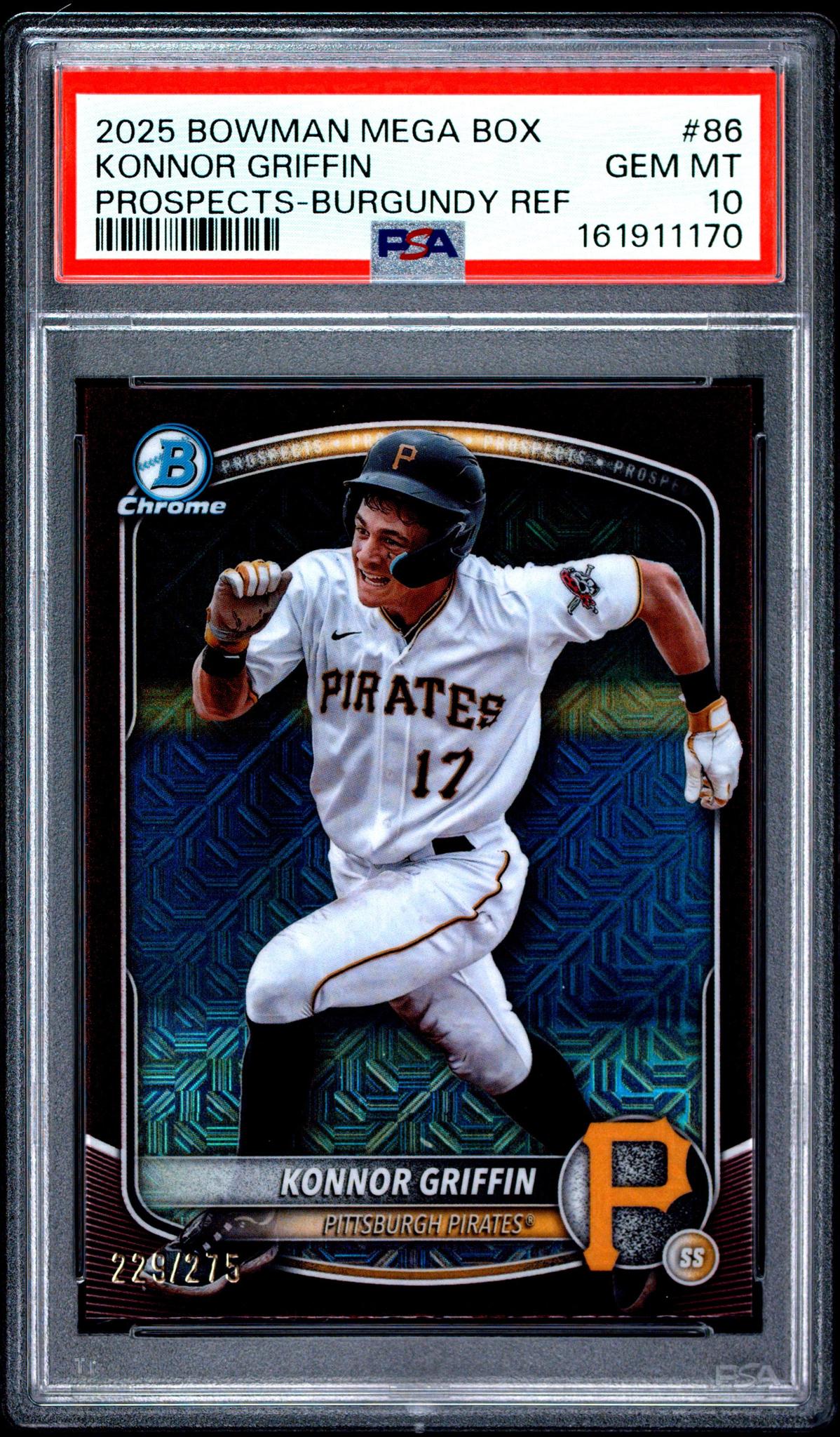 2025 BOWMAN MEGA BOX CHROME PROSPECTS 86 KONNOR GRIFFIN BURGUNDY REFRACTOR PSA 10