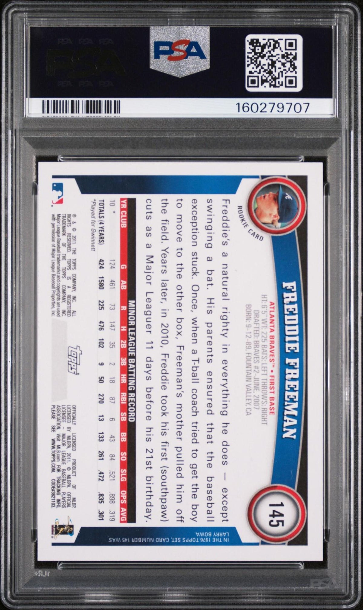 2011 TOPPS 145 FREDDIE FREEMAN PSA 10