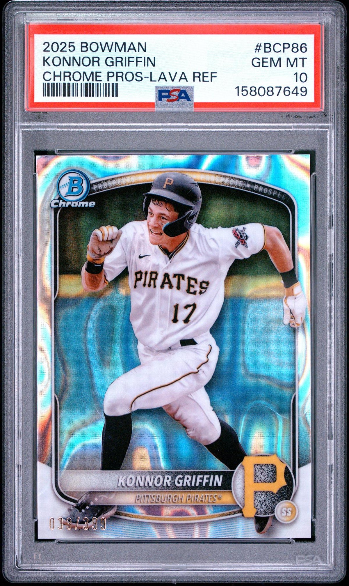 2025 BOWMAN CHROME PROSPECTS BCP86 KONNOR GRIFFIN LAVA REFRACTOR PSA 10