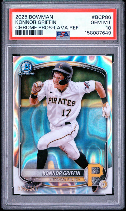 2025 BOWMAN CHROME PROSPECTS BCP86 KONNOR GRIFFIN LAVA REFRACTOR PSA 10