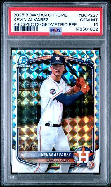 2025 BOWMAN CHROME PROSPECTS #BCP227 KEVIN ALVAREZ PROSPECTS-GEOMETRIC REF PSA 10
