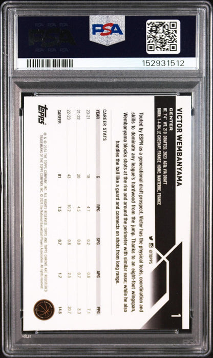 2023 TOPPS CHROME 1 VICTOR WEMBANYAMA PSA 10