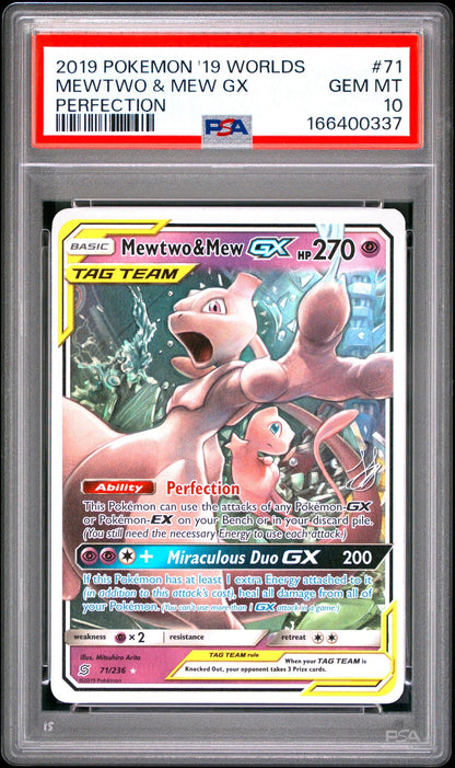 2019 Pokemon 2019 World Championships Deck: Perfection 71 Mewtwo & Mew Gx PSA 10!