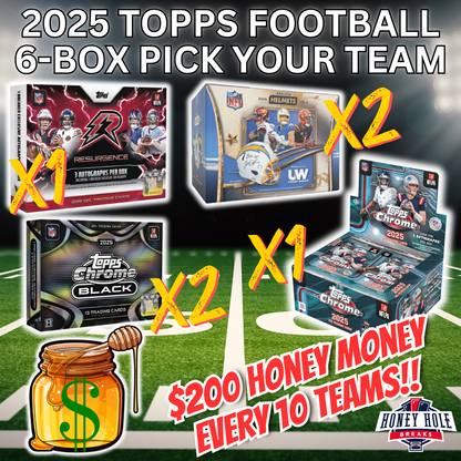 1x '25 Topps Chrome Football Jumbo, 2x '25 Topps Chrome Black Football Hobby, 2x 2026 Under Wraps Autographed NFL Replica Helmets,  1x '25 Topps Resurgence Football Delight - Pick Your Team Break #1993